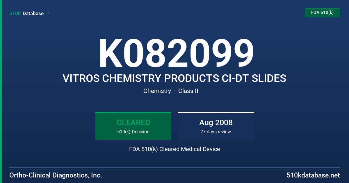 K082099 VITROS CHEMISTRY PRODUCTS CI-DT SLIDES FDA 510(k) Cleared Medical Device