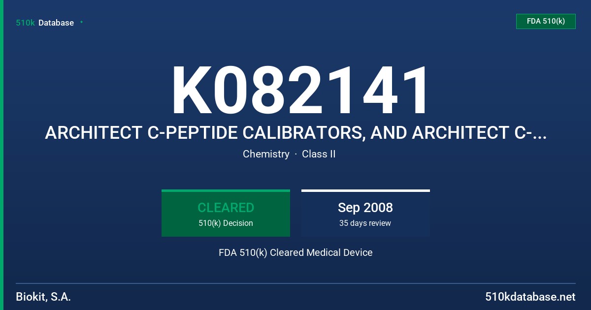 K082141 ARCHITECT C-PEPTIDE CALIBRATORS, AND ARCHITECT C-PEPTIDE CONTROLS, MODELS 3L53-01, 3L53-10 FDA 510(k) Cleared Medical Device