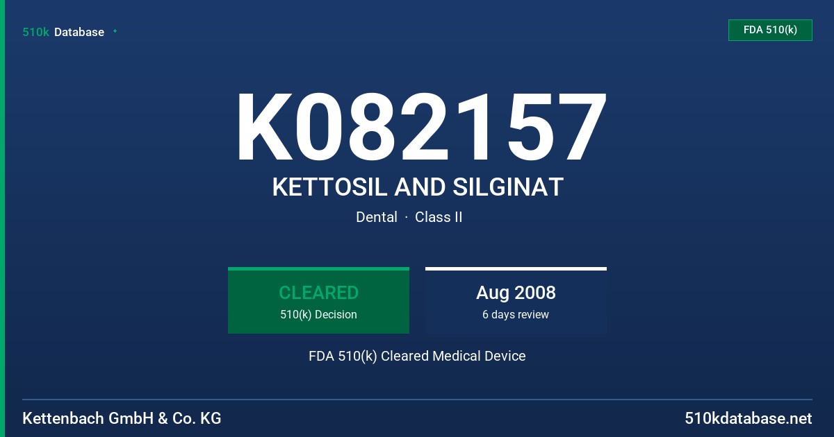 K082157 KETTOSIL AND SILGINAT FDA 510(k) Cleared Medical Device