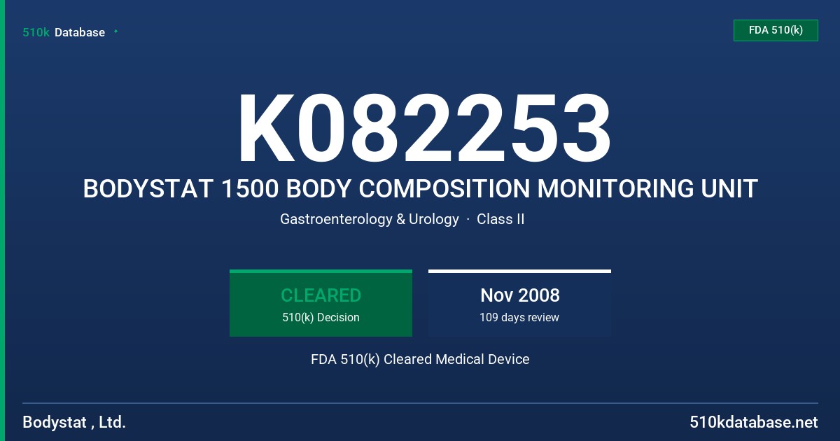K082253 BODYSTAT 1500 BODY COMPOSITION MONITORING UNIT FDA 510(k) Cleared Medical Device