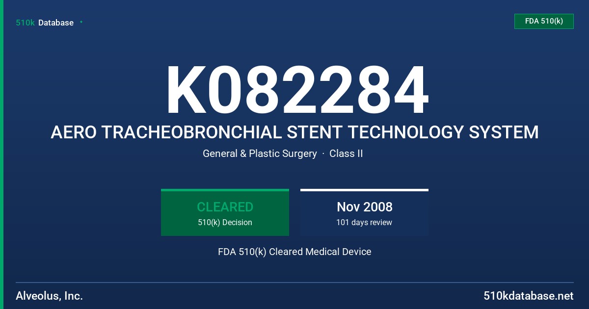 K082284 AERO TRACHEOBRONCHIAL STENT TECHNOLOGY SYSTEM FDA 510(k) Cleared Medical Device