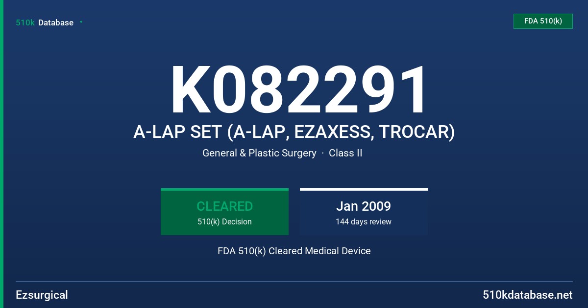 K082291 A-LAP SET (A-LAP, EZAXESS, TROCAR) FDA 510(k) Cleared Medical Device