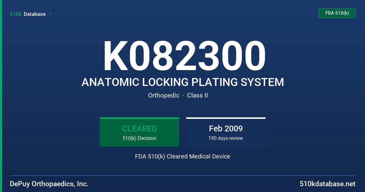K082300 ANATOMIC LOCKING PLATING SYSTEM FDA 510(k) Cleared Medical Device