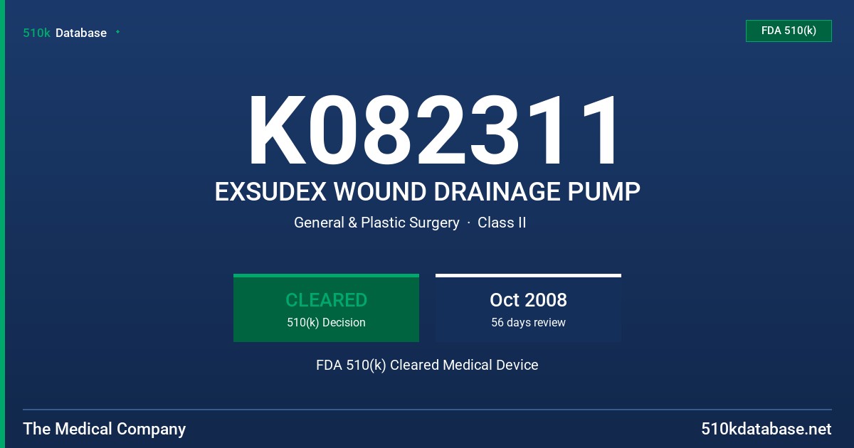 K082311 EXSUDEX WOUND DRAINAGE PUMP FDA 510(k) Cleared Medical Device