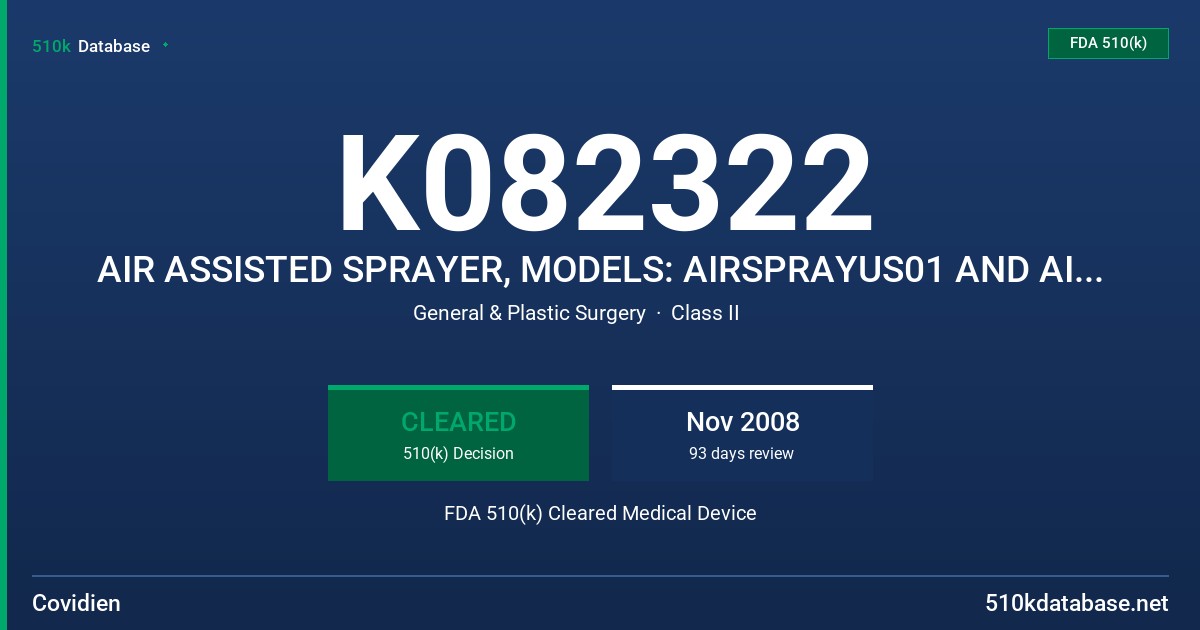K082322 AIR ASSISTED SPRAYER, MODELS: AIRSPRAYUS01 AND AIRSPRAYUS FDA 510(k) Cleared Medical Device