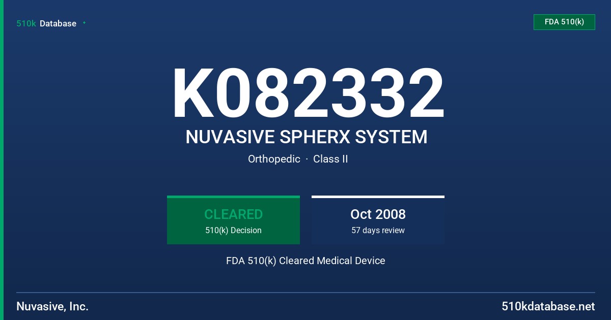 K082332 NUVASIVE SPHERX SYSTEM FDA 510(k) Cleared Medical Device