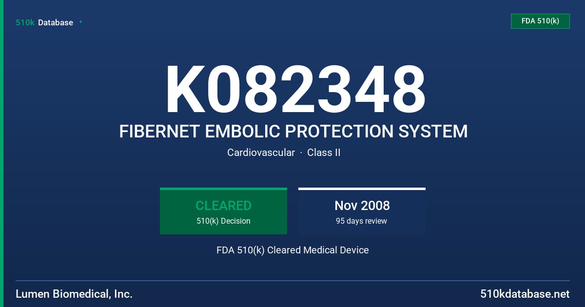 K082348 FIBERNET EMBOLIC PROTECTION SYSTEM FDA 510(k) Cleared Medical Device