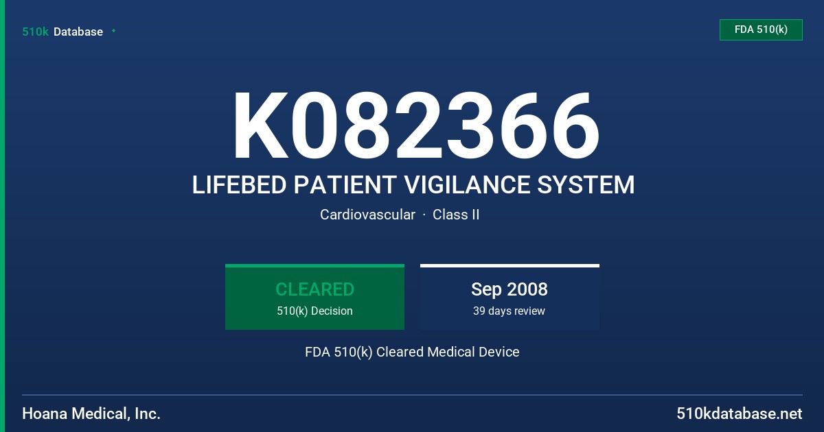 K082366 LIFEBED PATIENT VIGILANCE SYSTEM FDA 510(k) Cleared Medical Device