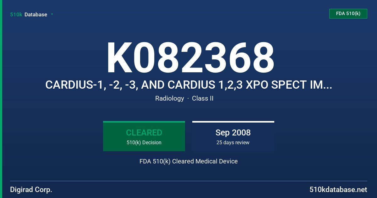 K082368 CARDIUS-1, -2, -3, AND CARDIUS 1,2,3 XPO SPECT IMAGING SYSTEMS, 2020TC SPECT IMAGING SYSTEM FDA 510(k) Cleared Medical Device