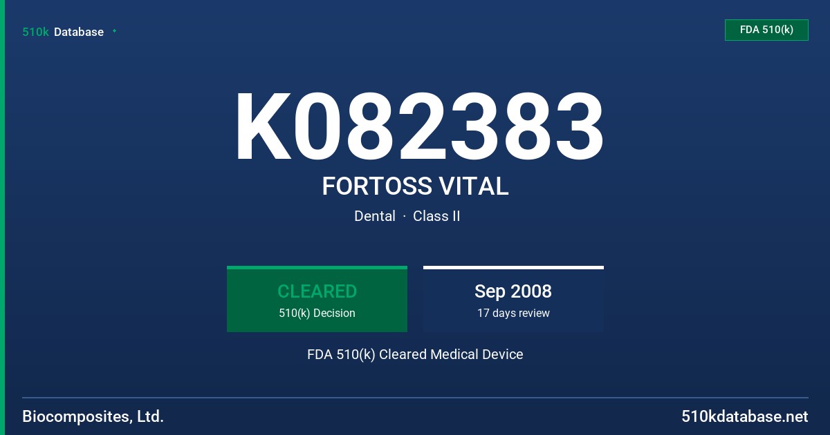 K082383 FORTOSS VITAL FDA 510(k) Cleared Medical Device