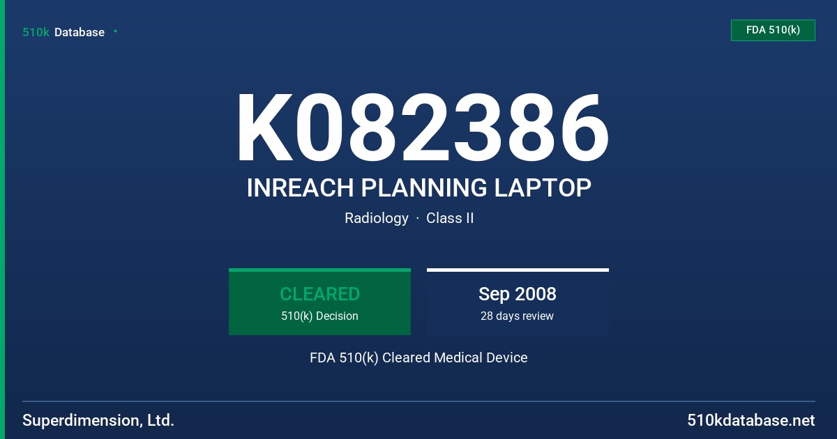 K082386 INREACH PLANNING LAPTOP FDA 510(k) Cleared Medical Device