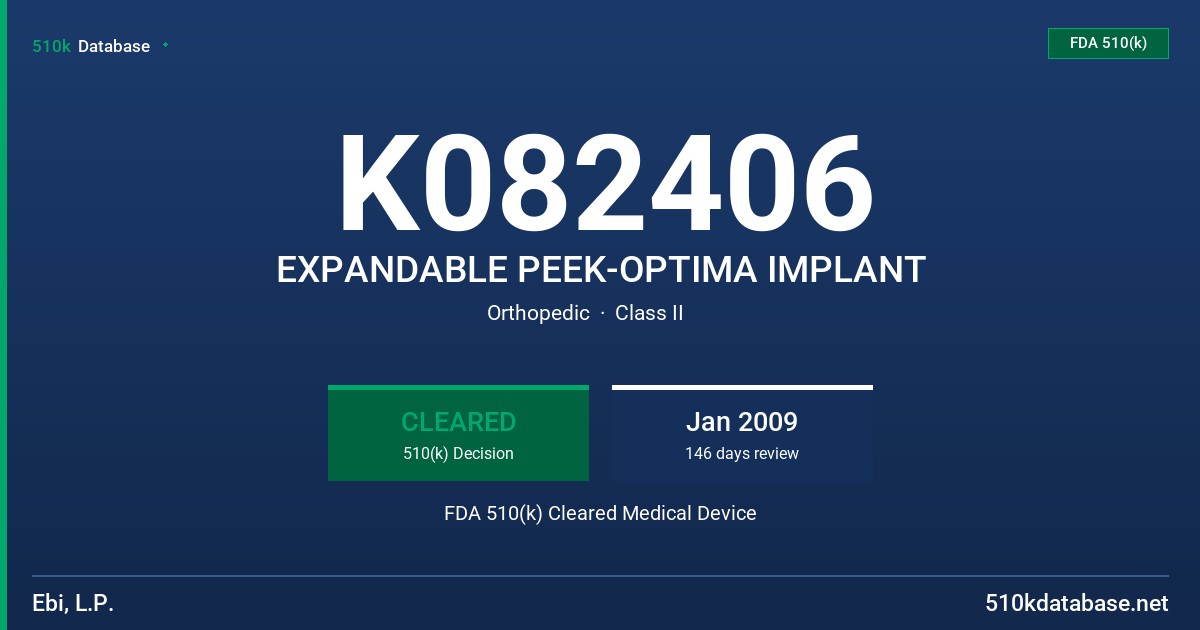 K082406 EXPANDABLE PEEK-OPTIMA IMPLANT FDA 510(k) Cleared Medical Device