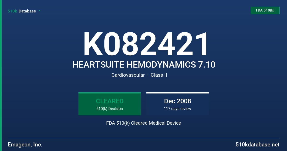 K082421 HEARTSUITE HEMODYNAMICS 7.10 FDA 510(k) Cleared Medical Device