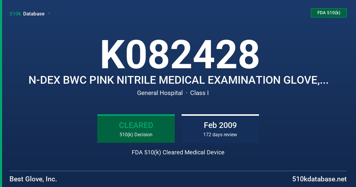 K082428 N-DEX BWC PINK NITRILE MEDICAL EXAMINATION GLOVE, NON STERILE FDA 510(k) Cleared Medical Device