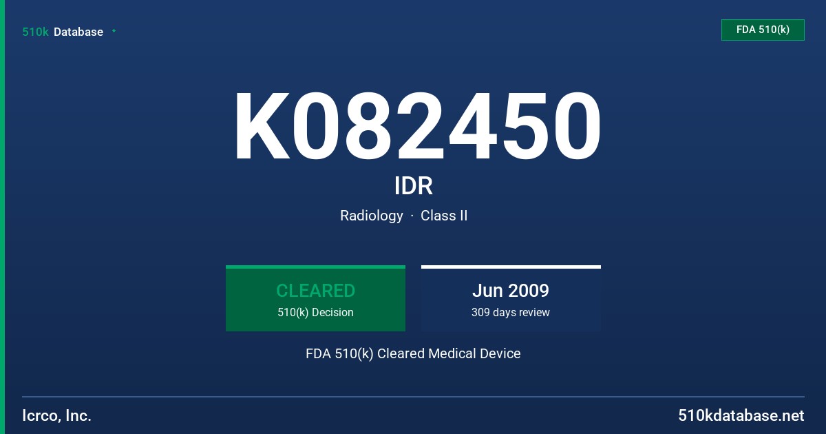 K082450 IDR FDA 510(k) Cleared Medical Device