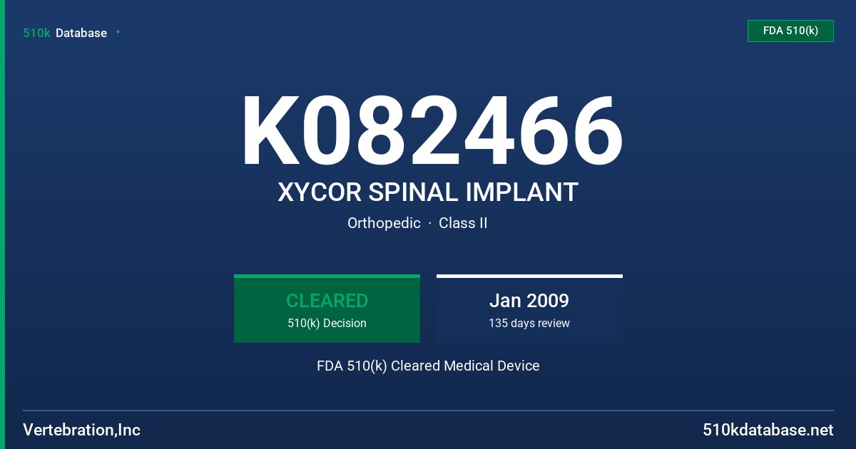 K082466 XYCOR SPINAL IMPLANT FDA 510(k) Cleared Medical Device