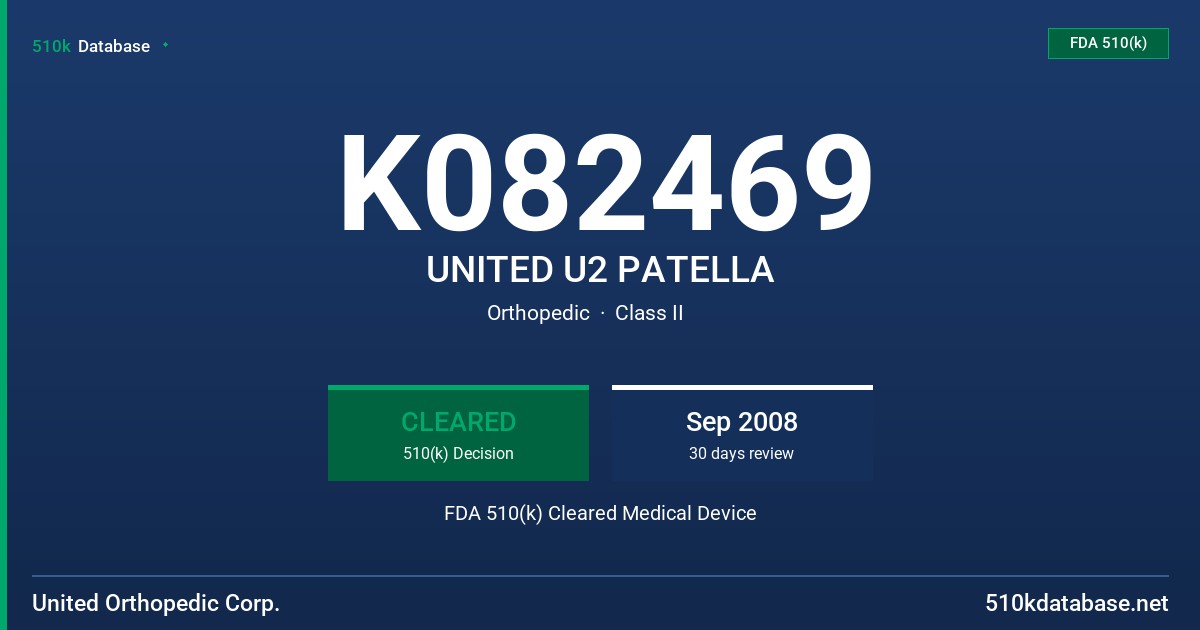 K082469 UNITED U2 PATELLA FDA 510(k) Cleared Medical Device