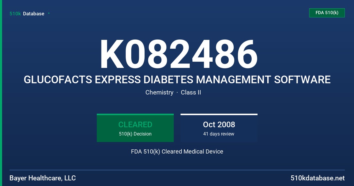 K082486 GLUCOFACTS EXPRESS DIABETES MANAGEMENT SOFTWARE FDA 510(k) Cleared Medical Device