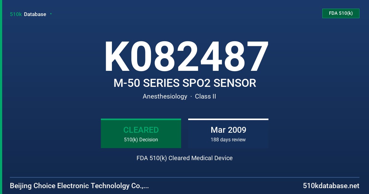 K082487 M-50 SERIES SPO2 SENSOR FDA 510(k) Cleared Medical Device