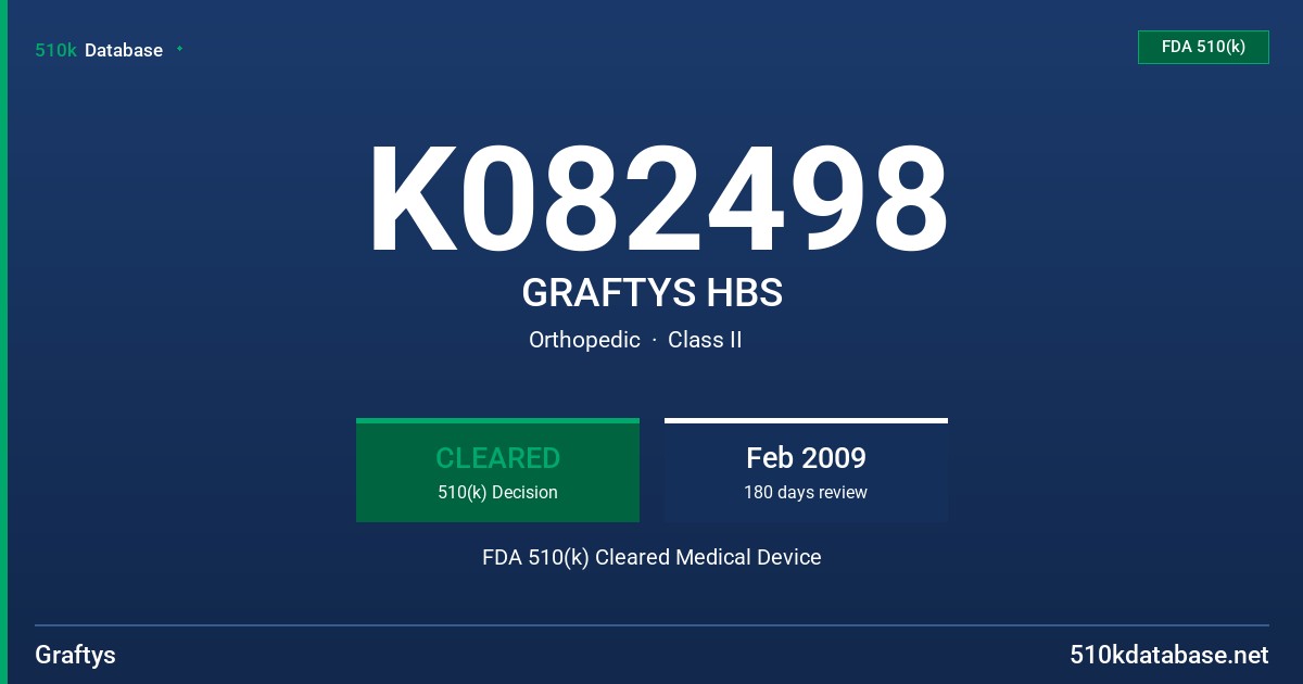 K082498 GRAFTYS HBS FDA 510(k) Cleared Medical Device