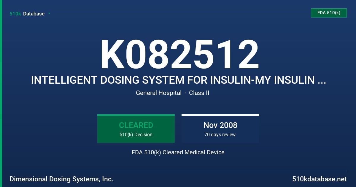 K082512 INTELLIGENT DOSING SYSTEM FOR INSULIN-MY INSULIN DOSER FDA 510(k) Cleared Medical Device