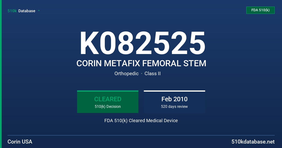 K082525 CORIN METAFIX FEMORAL STEM FDA 510(k) Cleared Medical Device