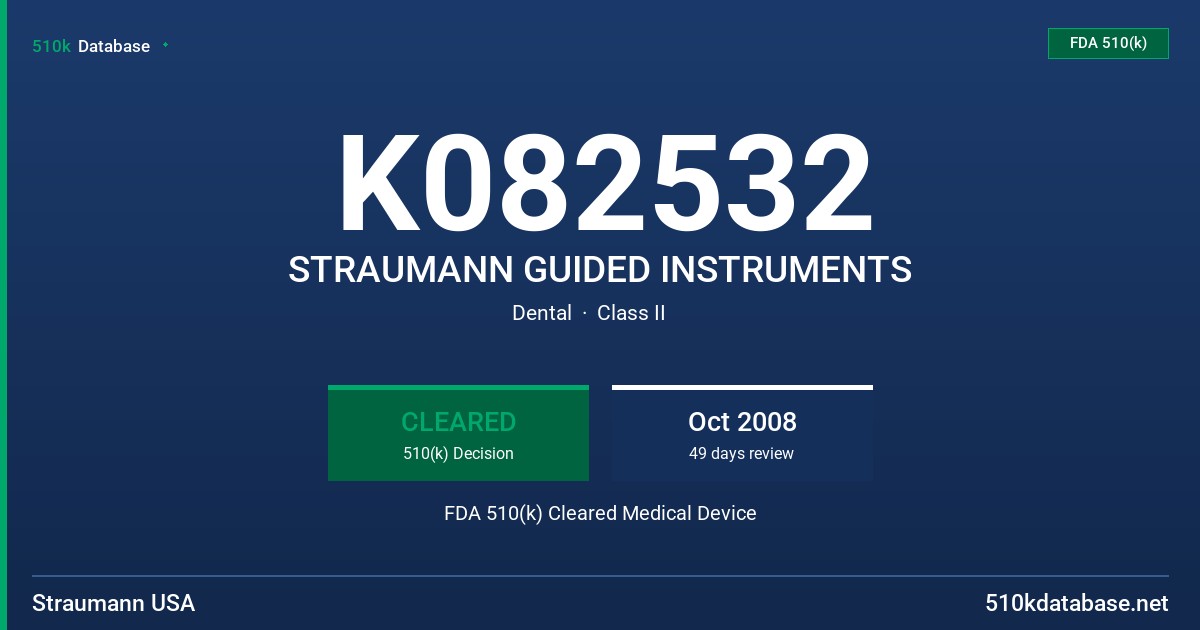 K082532 STRAUMANN GUIDED INSTRUMENTS FDA 510(k) Cleared Medical Device