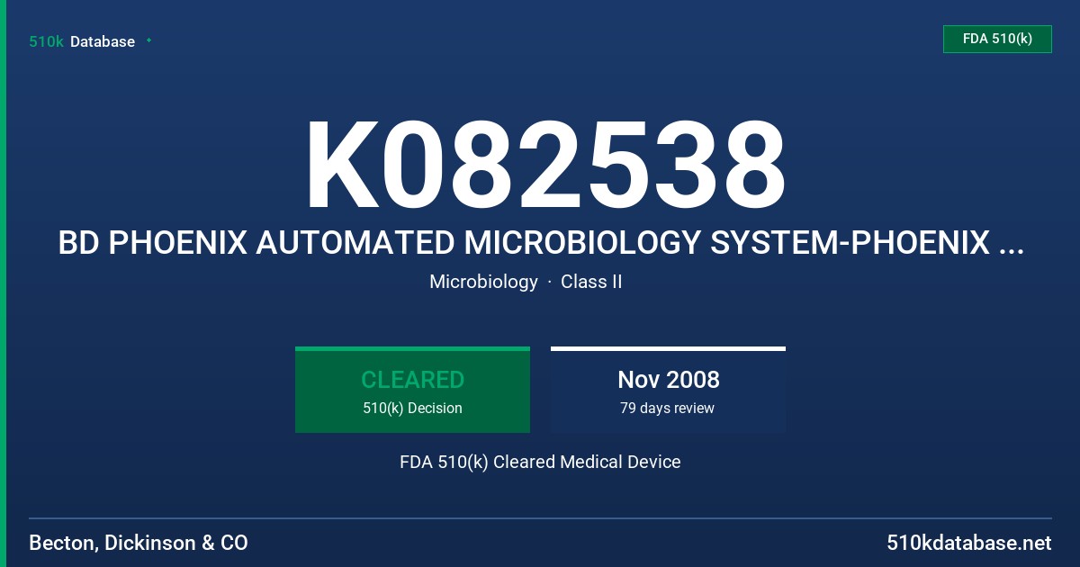 K082538 BD PHOENIX AUTOMATED MICROBIOLOGY SYSTEM-PHOENIX INDUCIBLE MACROLIDE RESISTANCE TEST FDA 510(k) Cleared Medical Device