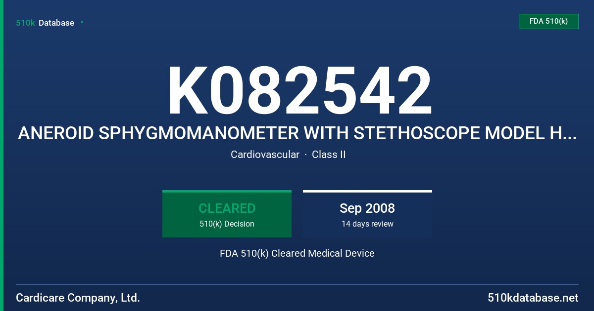 K082542 ANEROID SPHYGMOMANOMETER WITH STETHOSCOPE MODEL HBPK-A FDA 510(k) Cleared Medical Device