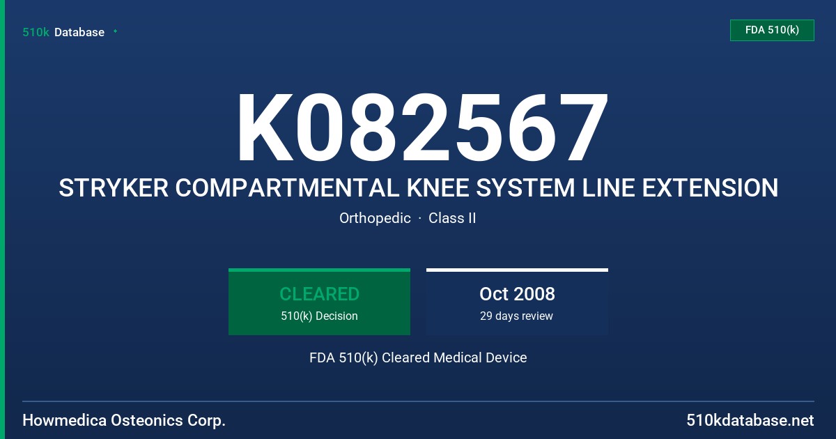 K082567 STRYKER COMPARTMENTAL KNEE SYSTEM LINE EXTENSION FDA 510(k) Cleared Medical Device