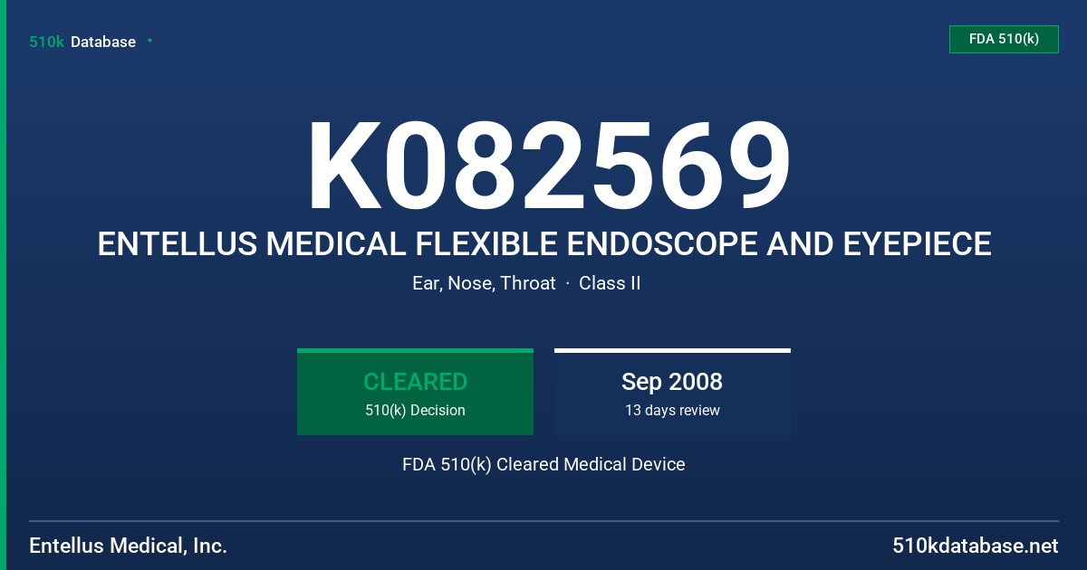 K082569 ENTELLUS MEDICAL FLEXIBLE ENDOSCOPE AND EYEPIECE FDA 510(k) Cleared Medical Device