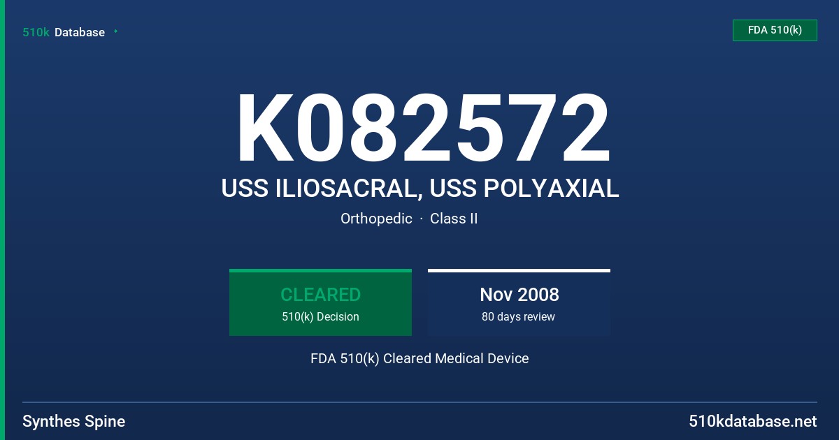 K082572 USS ILIOSACRAL, USS POLYAXIAL FDA 510(k) Cleared Medical Device