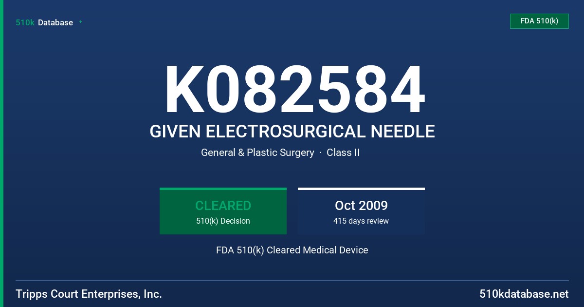 K082584 GIVEN ELECTROSURGICAL NEEDLE FDA 510(k) Cleared Medical Device