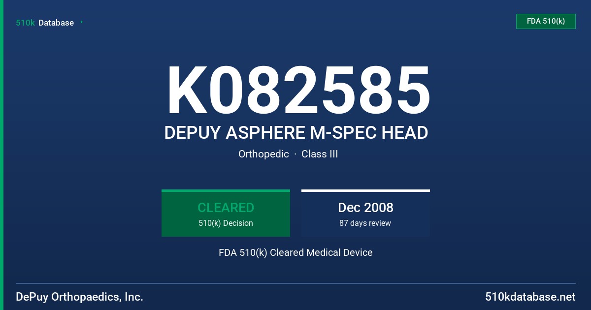K082585 DEPUY ASPHERE M-SPEC HEAD FDA 510(k) Cleared Medical Device