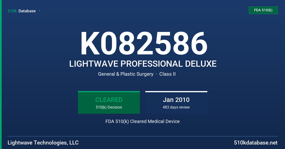 K082586 LIGHTWAVE PROFESSIONAL DELUXE FDA 510(k) Cleared Medical Device