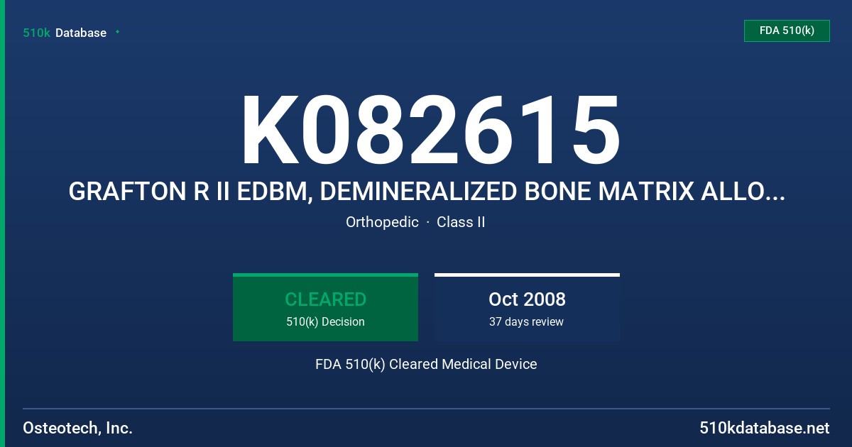 K082615 GRAFTON R II EDBM, DEMINERALIZED BONE MATRIX ALLOGRAFT, RESORBABLE CALCIUM SALT BONE VOID FILLER DEVICES FDA 510(k) Cleared Medical Device