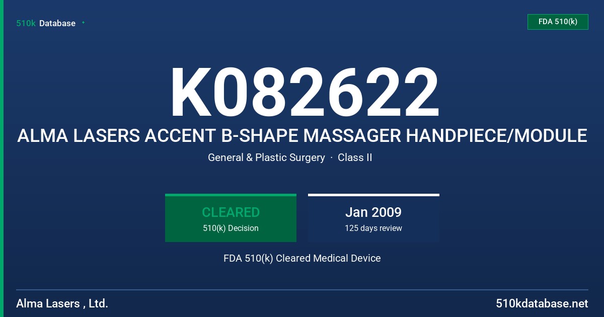 K082622 ALMA LASERS ACCENT B-SHAPE MASSAGER HANDPIECE/MODULE FDA 510(k) Cleared Medical Device