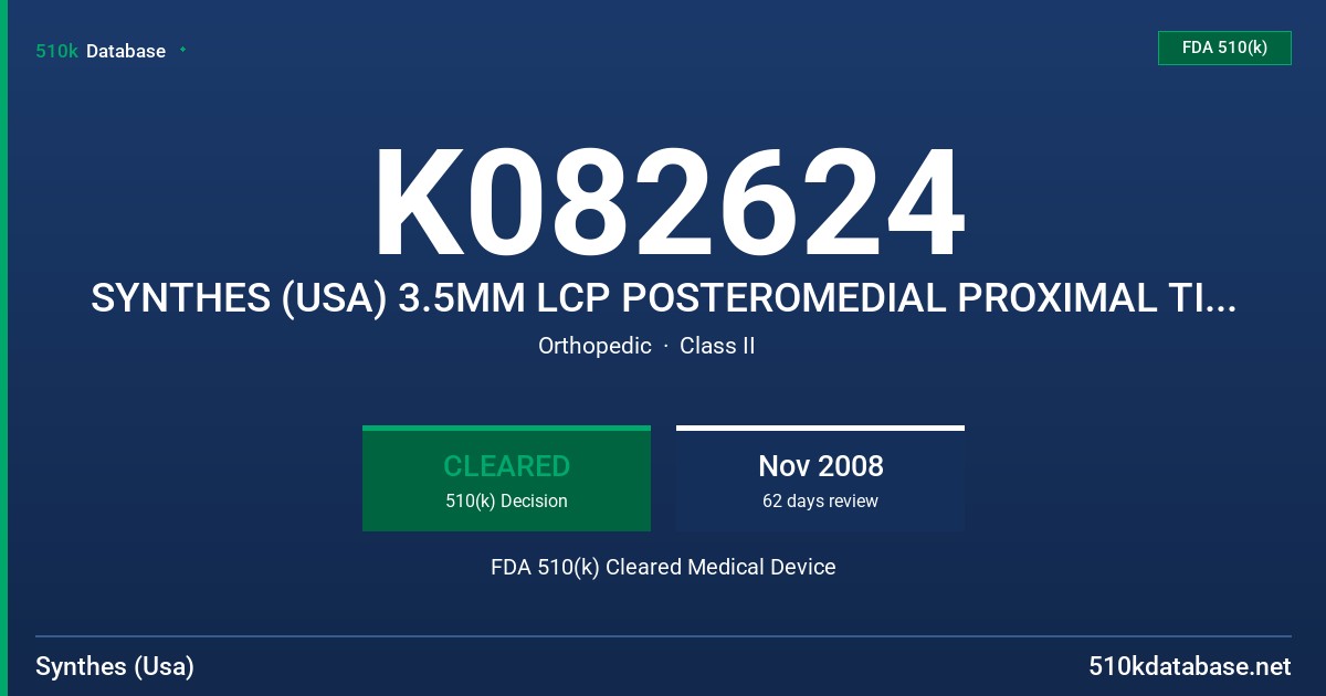 K082624 SYNTHES (USA) 3.5MM LCP POSTEROMEDIAL PROXIMAL TIBIA PLATES FDA 510(k) Cleared Medical Device