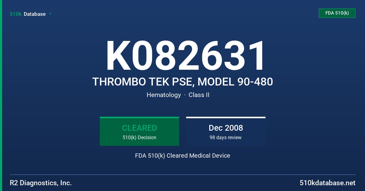 K082631 THROMBO TEK PSE, MODEL 90-480 FDA 510(k) Cleared Medical Device