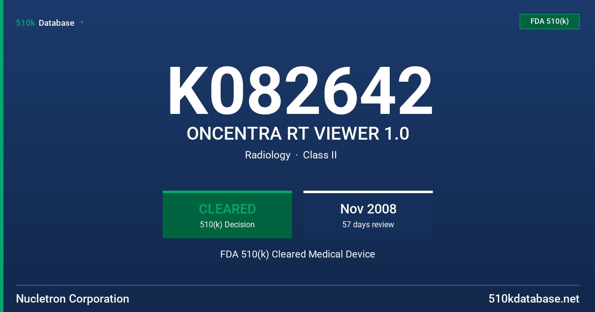 K082642 ONCENTRA RT VIEWER 1.0 FDA 510(k) Cleared Medical Device