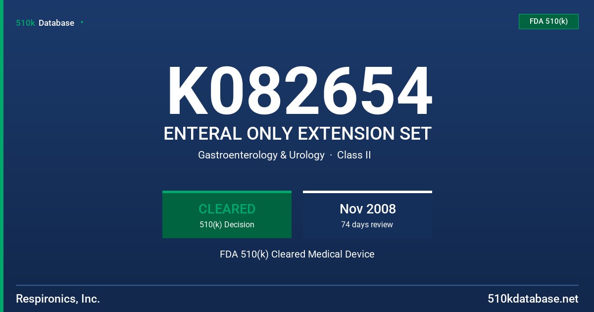 K082654 ENTERAL ONLY EXTENSION SET FDA 510(k) Cleared Medical Device