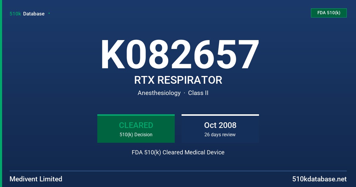 K082657 RTX RESPIRATOR FDA 510(k) Cleared Medical Device