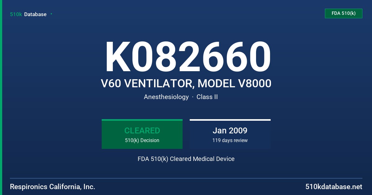 K082660 V60 VENTILATOR, MODEL V8000 FDA 510(k) Cleared Medical Device