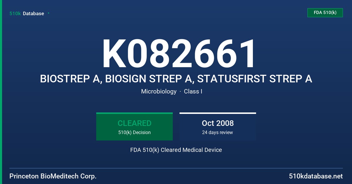 K082661 BIOSTREP A, BIOSIGN STREP A, STATUSFIRST STREP A FDA 510(k) Cleared Medical Device