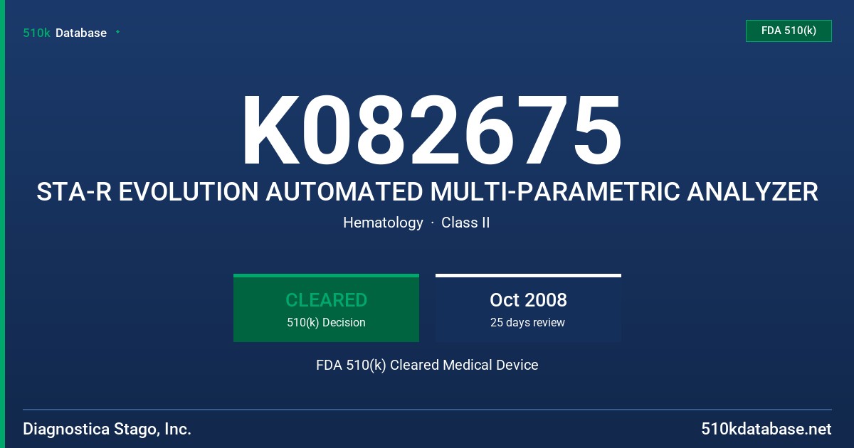 K082675 STA-R EVOLUTION AUTOMATED MULTI-PARAMETRIC ANALYZER FDA 510(k) Cleared Medical Device