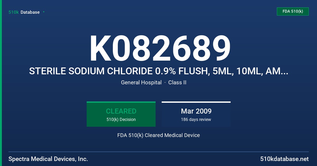 K082689 STERILE SODIUM CHLORIDE 0.9% FLUSH, 5ML, 10ML, AMPULE FDA 510(k) Cleared Medical Device