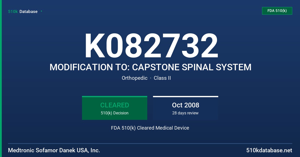 K082732 MODIFICATION TO: CAPSTONE SPINAL SYSTEM FDA 510(k) Cleared Medical Device