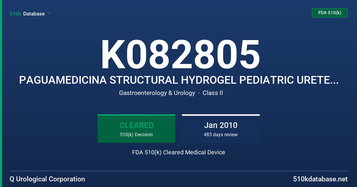 K082805 PAGUAMEDICINA STRUCTURAL HYDROGEL PEDIATRIC URETERAL STENT, MODEL NP330-XXX FDA 510(k) Cleared Medical Device