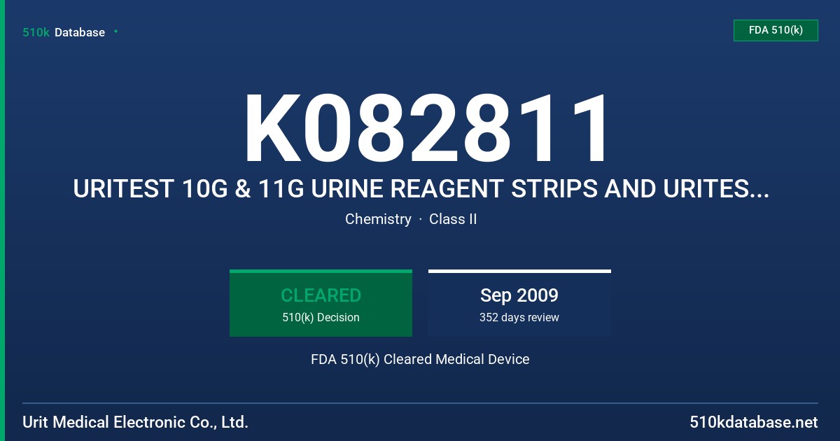 K082811 URITEST 10G & 11G URINE REAGENT STRIPS AND URITEST-50 AND URITEST-500B URINE ANALYZERS FDA 510(k) Cleared Medical Device