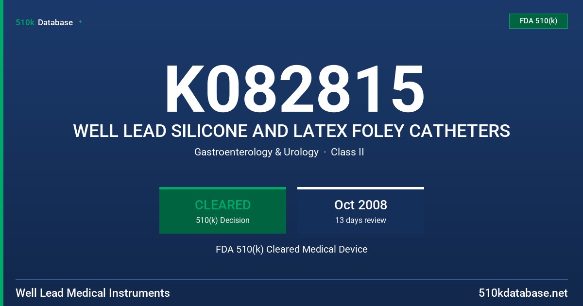 K082815 WELL LEAD SILICONE AND LATEX FOLEY CATHETERS FDA 510(k) Cleared Medical Device